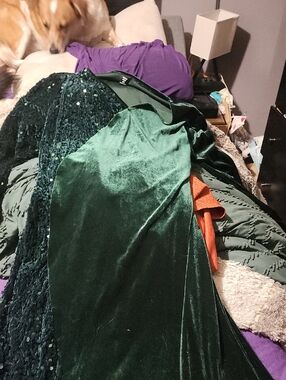 Velvet Long Gown in Deep Green - Women's Elegant Dress